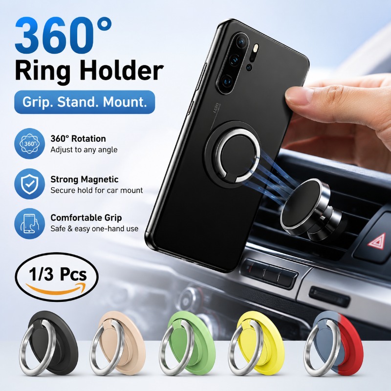Car Phone Holder Magnetic - Magnetic Metal Phone Ring Holder 360