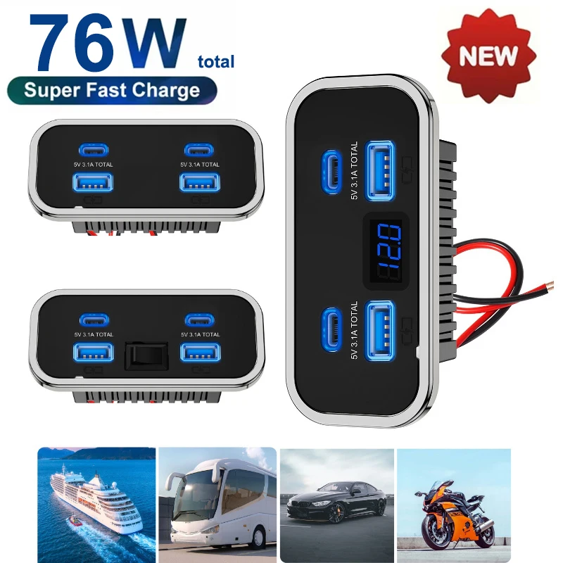 12V-24V 4 Ports Dual USB PD3.0 - огляд і ціна Car Accessories Thailand